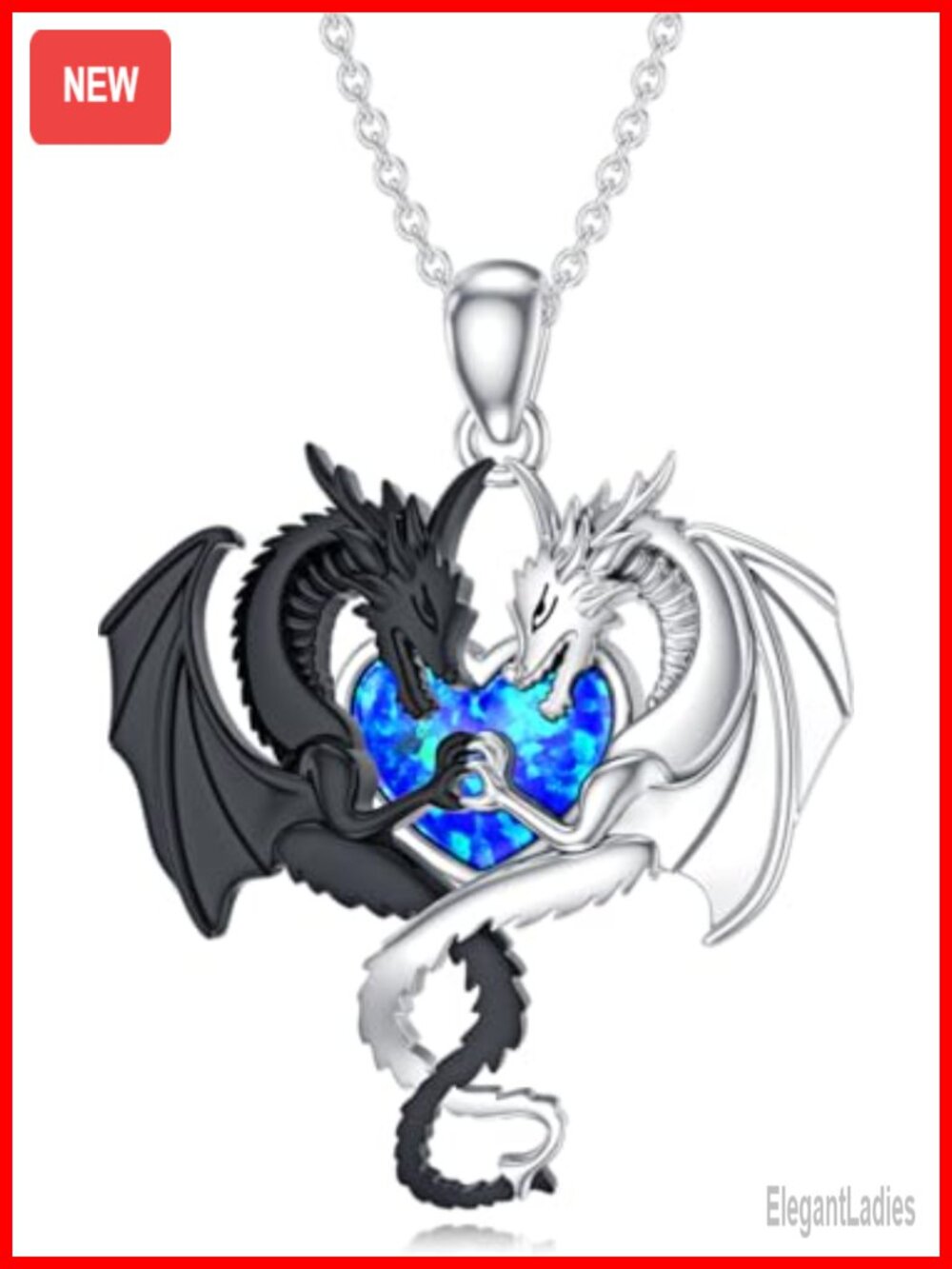 Sterling Silver Dragon Necklace Opal Wyvern Pendant Jewelry Women Men Gift